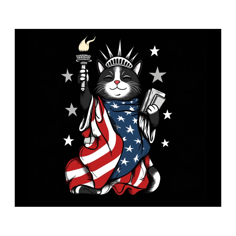 Patriotic Cat as Lady Liberty with American Flag Tapestry