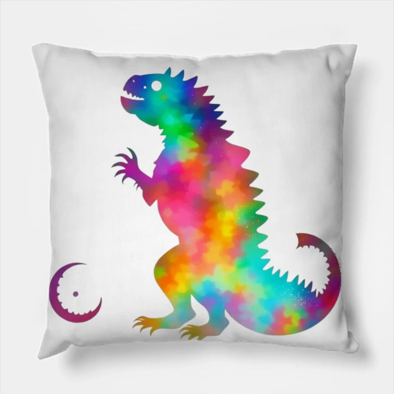 Rainbow Watercolor T-Rex Silhouette Throw Pillow