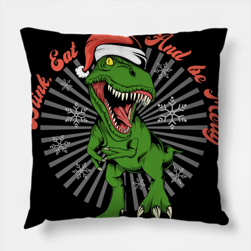 Festive Dinosaur Christmas Fun Throw Pillow