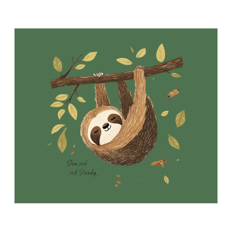 Cute Cartoon Sloth: Slow and Steady in Nature Tapestry