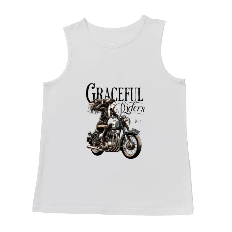 Graceful Riders: Vintage Motorcycle Art with Female Motorcyclist Male Tank Top