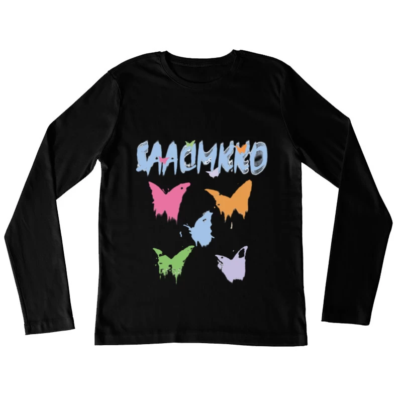 Bunte Schmetterlingsgrafik Damen Langarm T-Shirt
