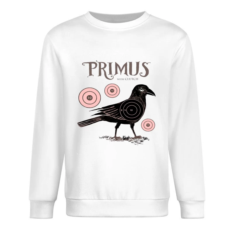 Vintage-Style Primus Concert Poster with Crow and Target Designs Male Pullover Sweatshirt