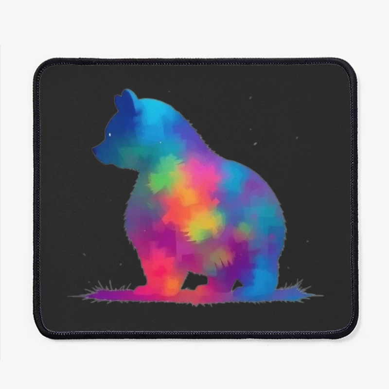 Rainbow Watercolor Bear Silhouette Art Mouse Pad