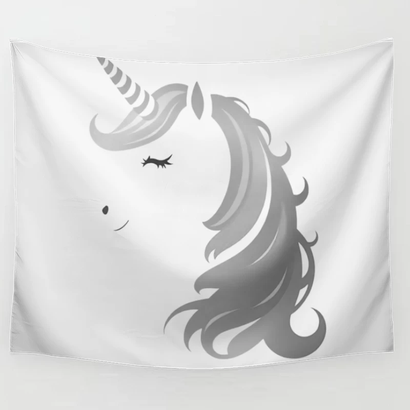 Minimalist Grayscale Unicorn Fantasy Illustration Tapestry