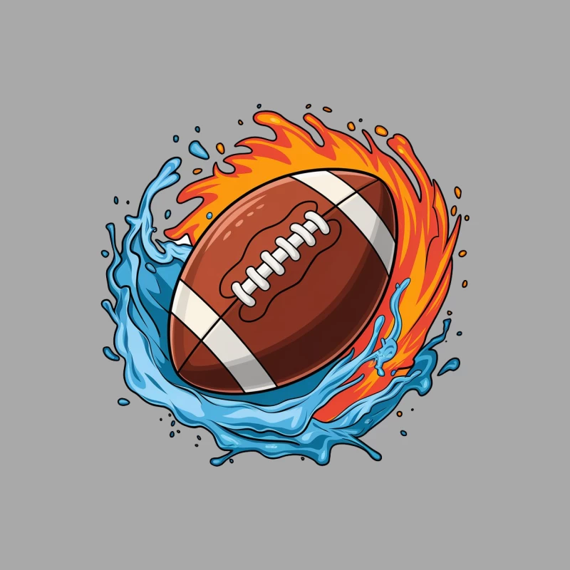 Dynamic American Football with Fire and Water Elements Male Pullover Hoodie