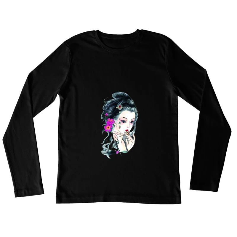 Elegante Frau mit Blüten Damen Langarm T-Shirt