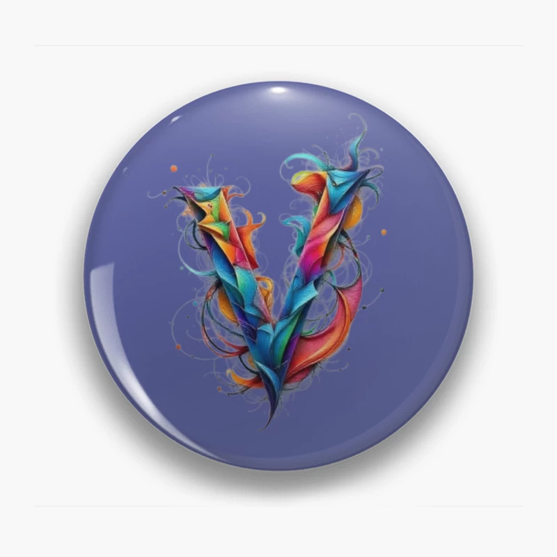 Vibrant Abstract Watercolor Letter V Design Pin