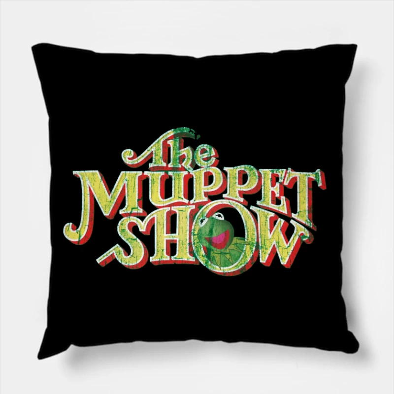 Vintage Logo Design of The Muppet Show with Green Frog Character Throw Pillow