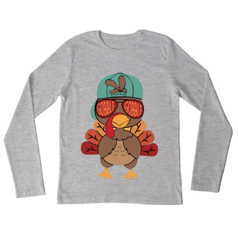 Cooler Truthahn mit Sonnenbrille und Mütze Damen Langarm T-Shirt