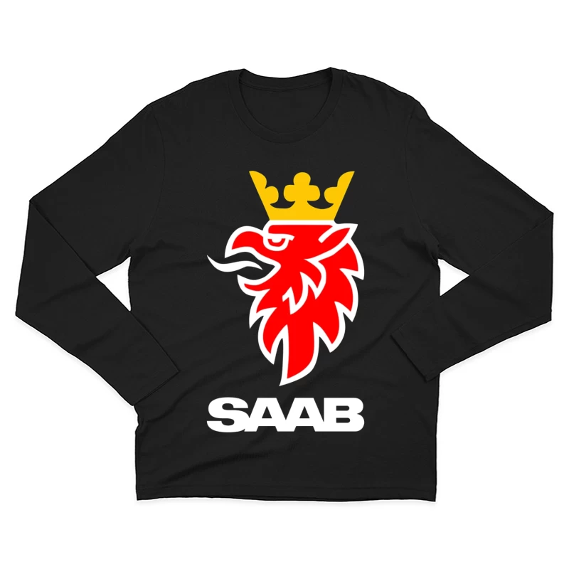 Saab Automotive Red Griffin Logo with Crown Male Long Sleeve T-Shirt