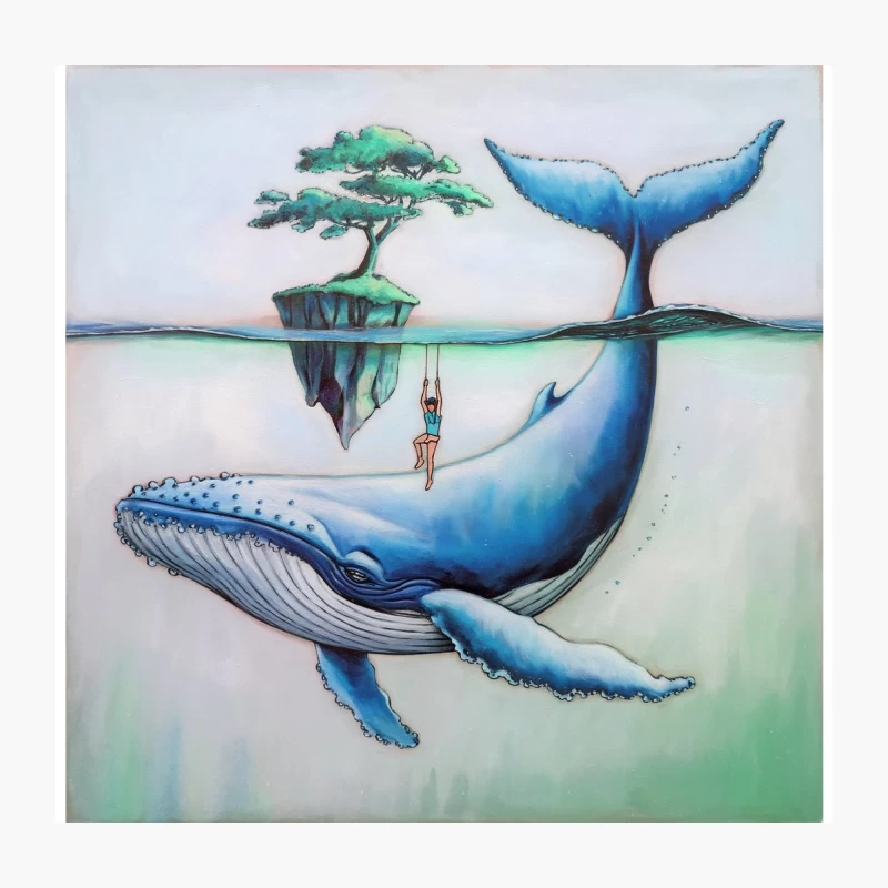 Surreal Whale Dream: Floating Island and Underwater Fantasy Throw Pillow