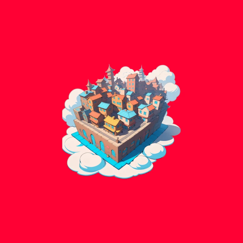 Whimsical Colorful City in the Clouds Desk Mat