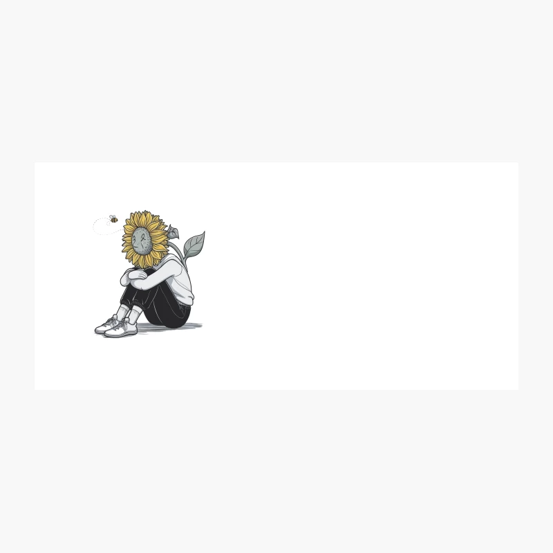 Surreal Sunflower-Headed Figure in Contemplative Pose Coffee Mug