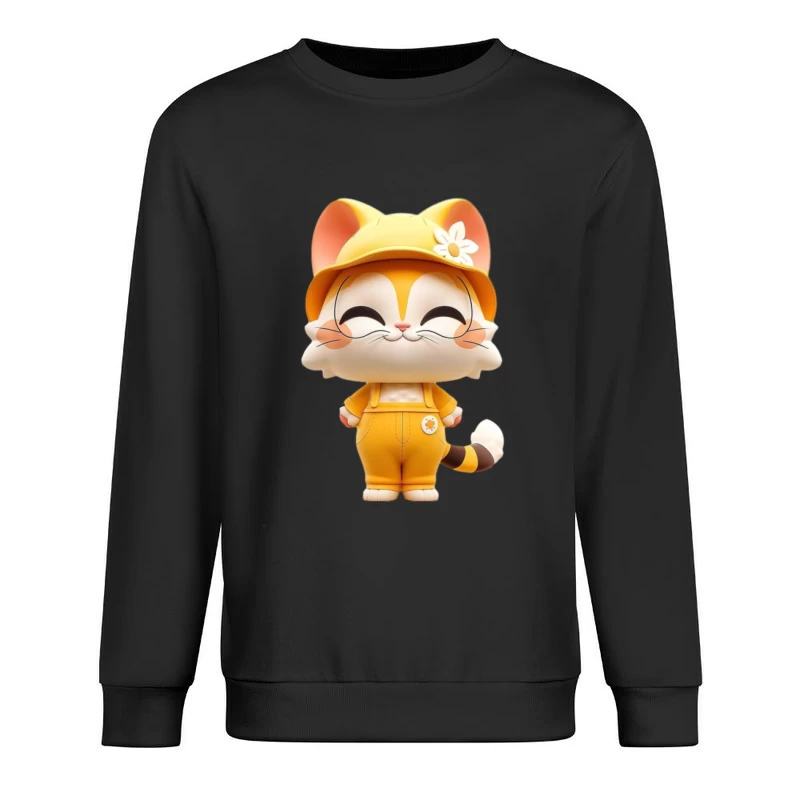 Fröhliche Cartoon-Katze in gelbem Outfit Herren Pullover Sweatshirt
