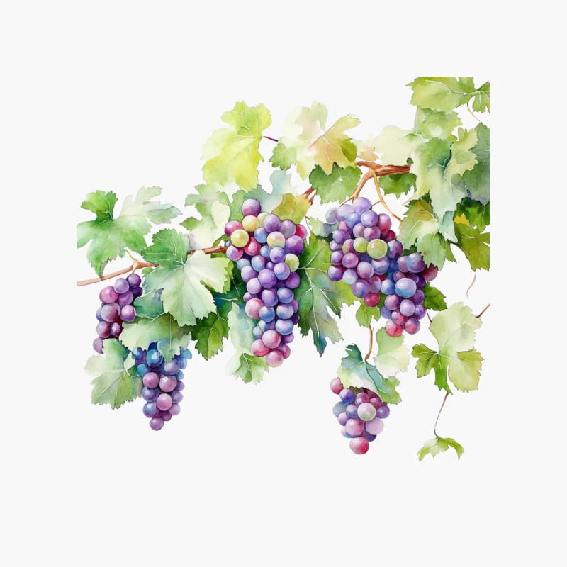 Watercolor Illustration of Purple Grapes and Vine Leaves Cotton Tote Bag
