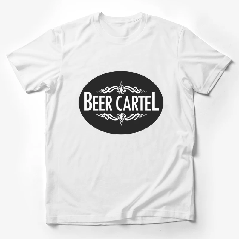 Elegant Black and White Beer Cartel Logo with Ornamental Frame Male T-Shirt