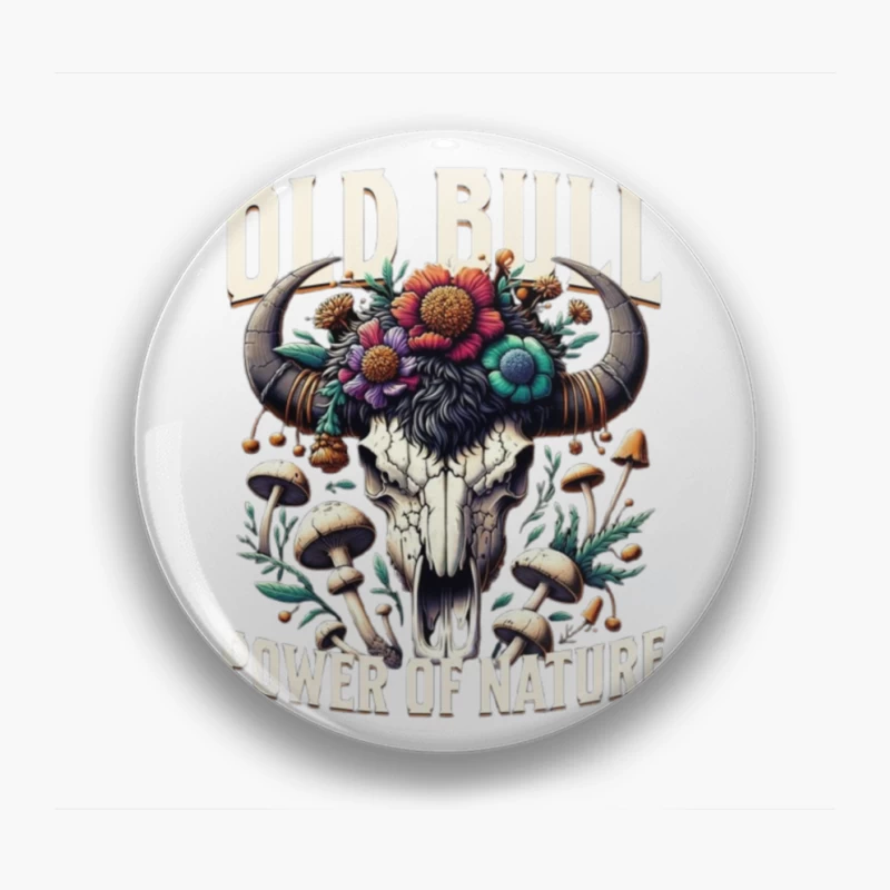 Floral Adorned Buffalo Skull: Power of Nature Pin