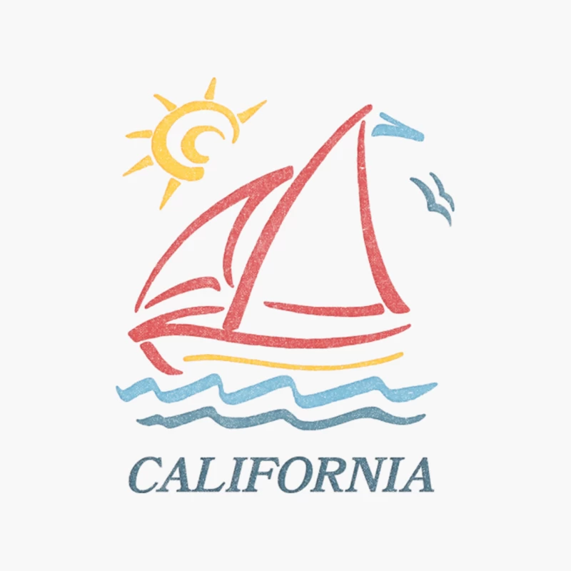 1980s Vintage Style  California Aesthetic Sailboat Faded Design Cotton Tote Bag