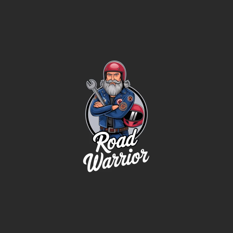 Bearded Biker Mechanic with Helmet and Wrench Baseball Cap