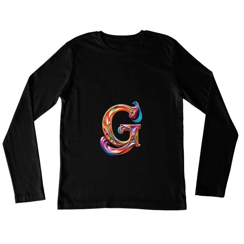 Colorful 3D Typography: Decorative Letter G with Swirling Gradient Pattern Female Long Sleeve T-Shirt