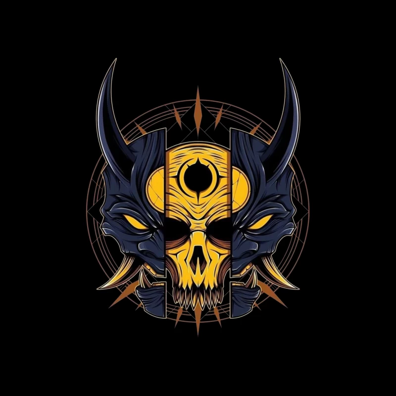 Fantasy Demon Skull Illustration Tapestry