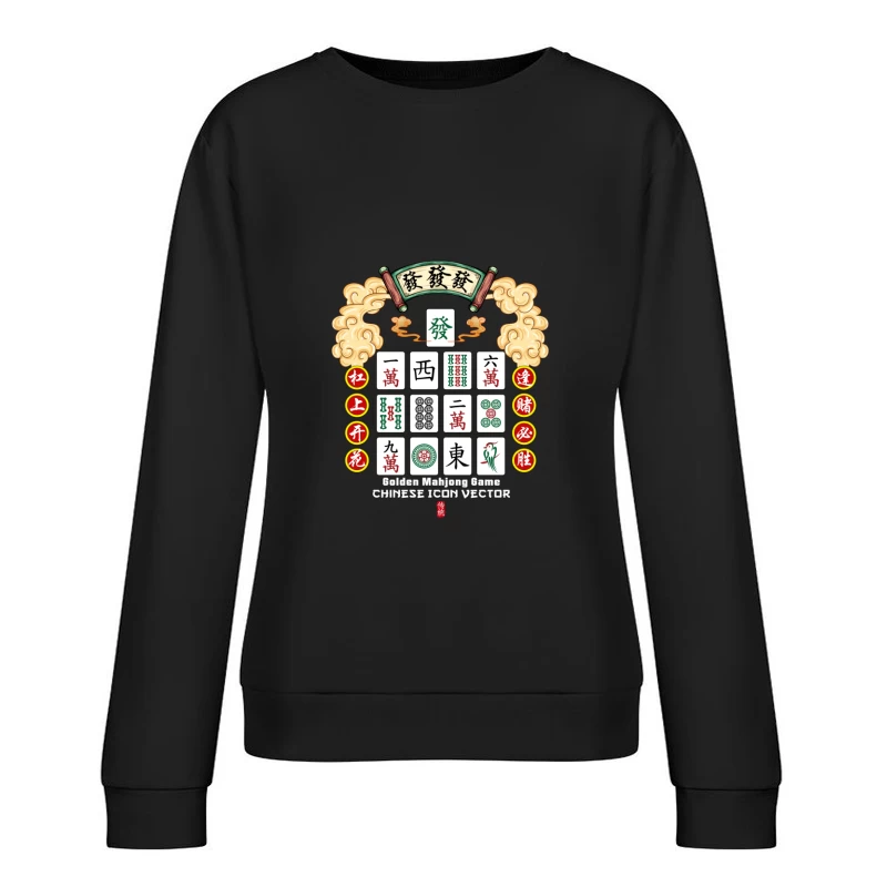 Traditionelles Mahjong-Design mit chinesischem Schriftzug Damen Pullover Sweatshirt
