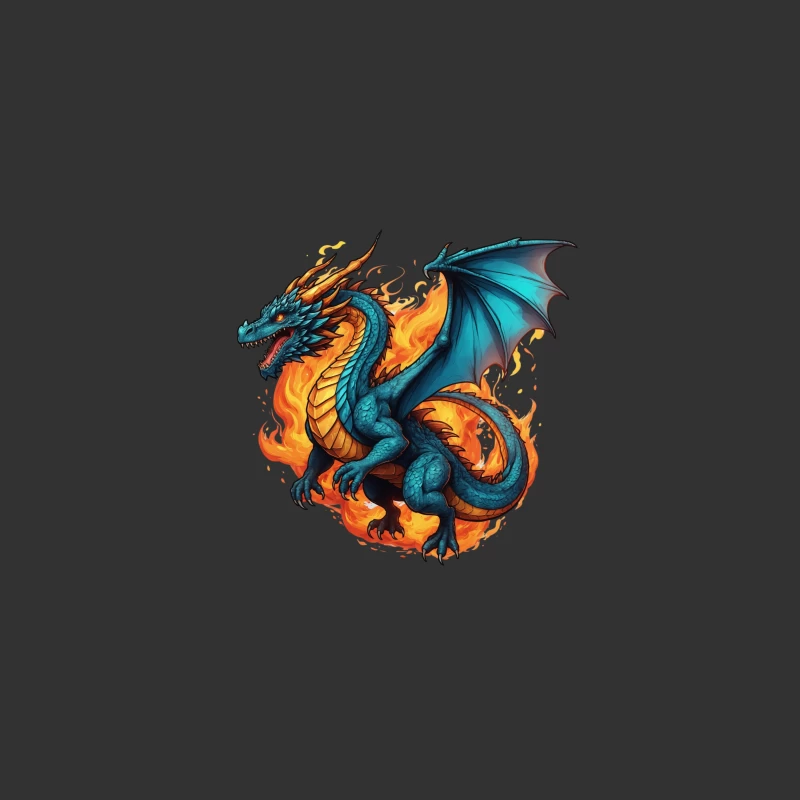 Blue Dragon in Flames Desk Mat