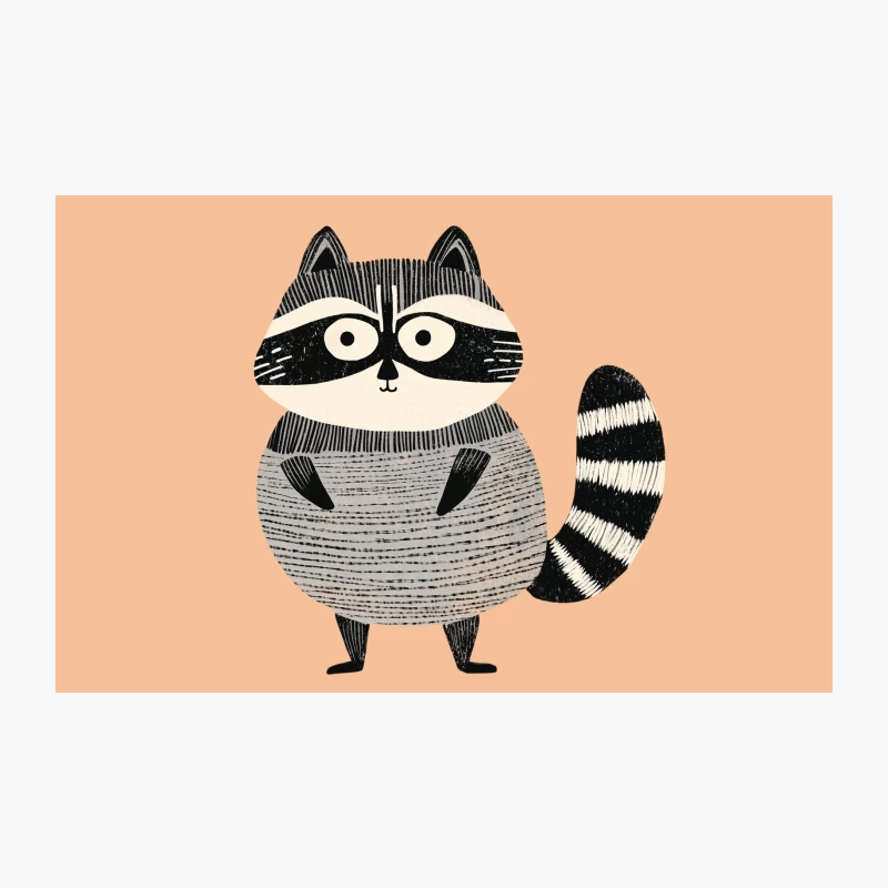 Cute Black and White Cartoon Raccoon Illustration with Striped Tail Travel Mug