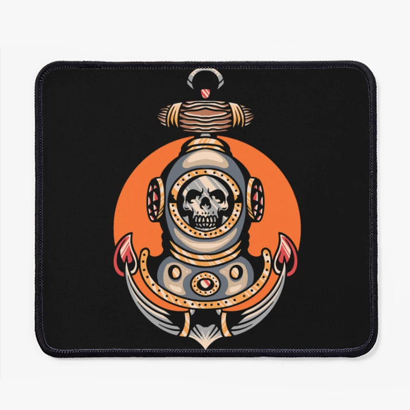 Vintage Nautical Skull Diving Helmet Illustration Mouse Pad