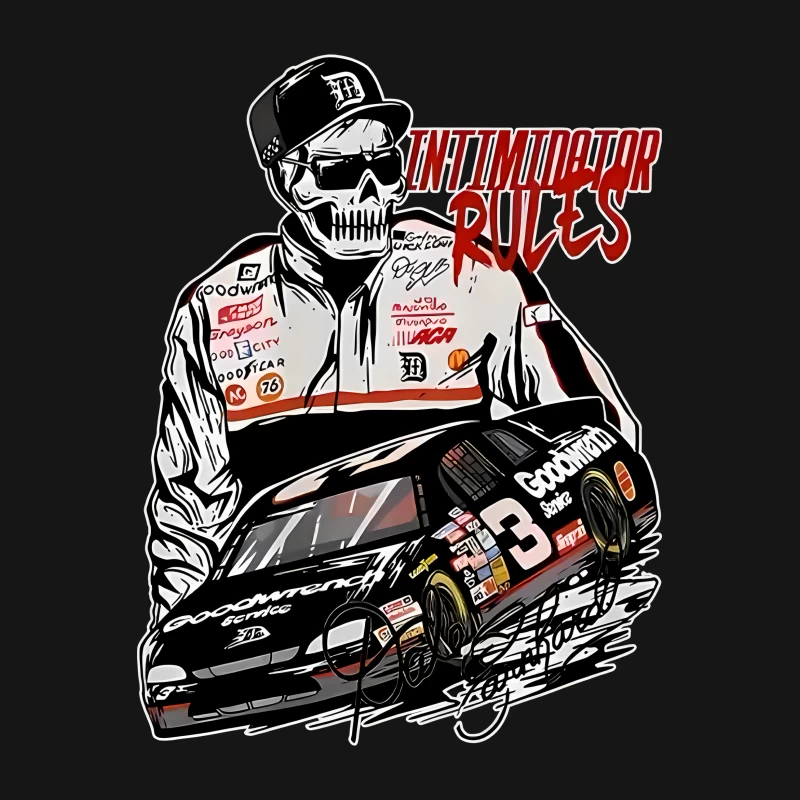 Intimidator-Regeln: Rennfahrer mit Autoillustration Herren T-Shirt