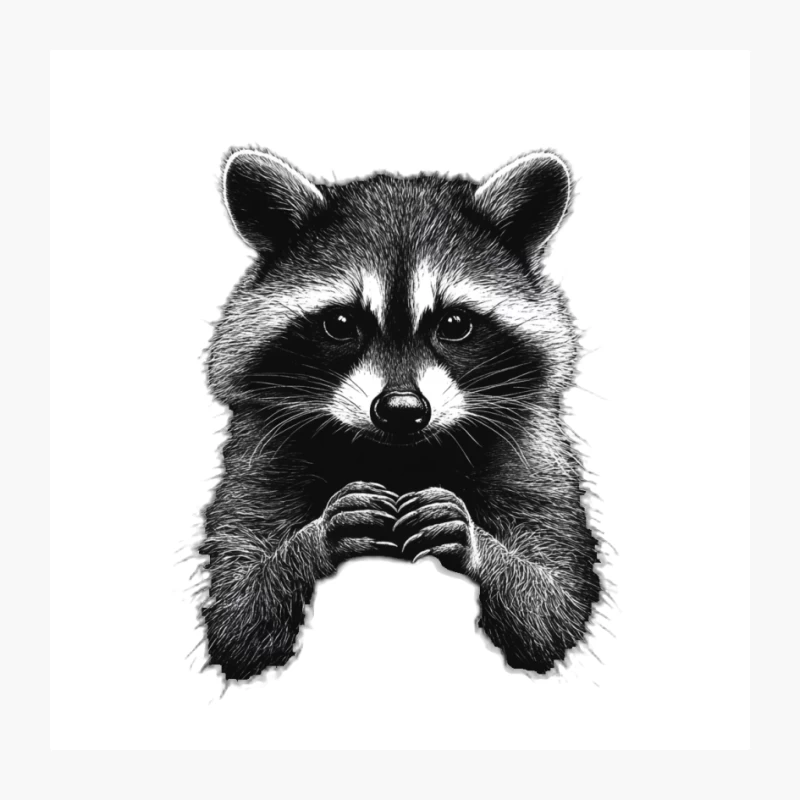 Detailed Black and White Portrait of a Cute Raccoon Pin