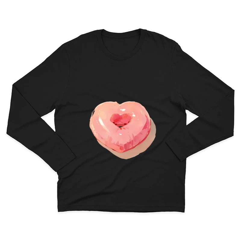 Pink Heart-Shaped Glazed Donut Digital Illustration Male Long Sleeve T-Shirt