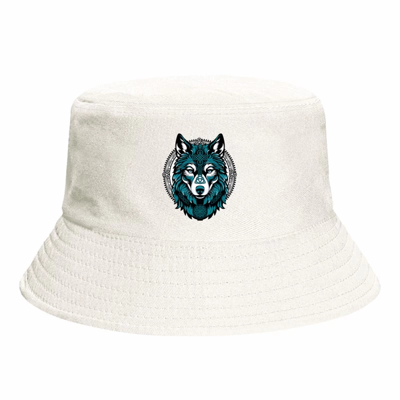 Majestic Celtic Wolf – Teal Knotwork Design Bucket Hat