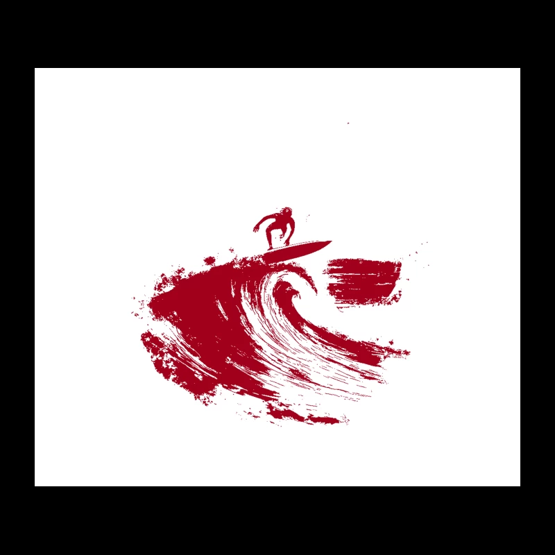 Red Minimalist Surfer Riding Ocean Wave Tapestry