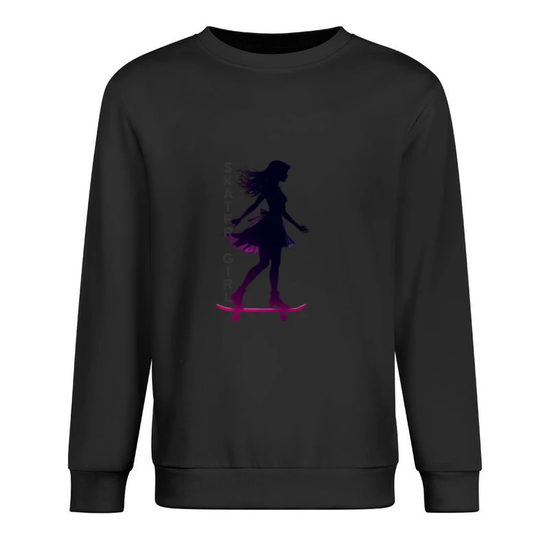 Stylish Skater Girl Silhouette in Pink and Black Male Pullover Sweatshirt