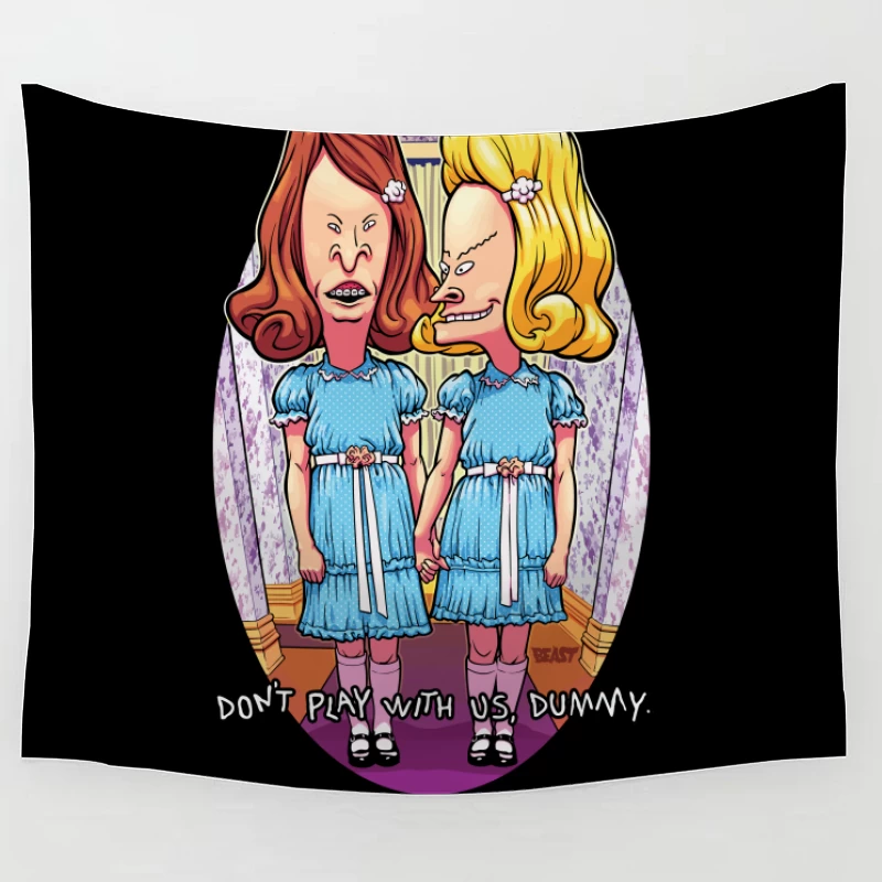 Humorous Cartoon Parody of Horror Characters Tapestry