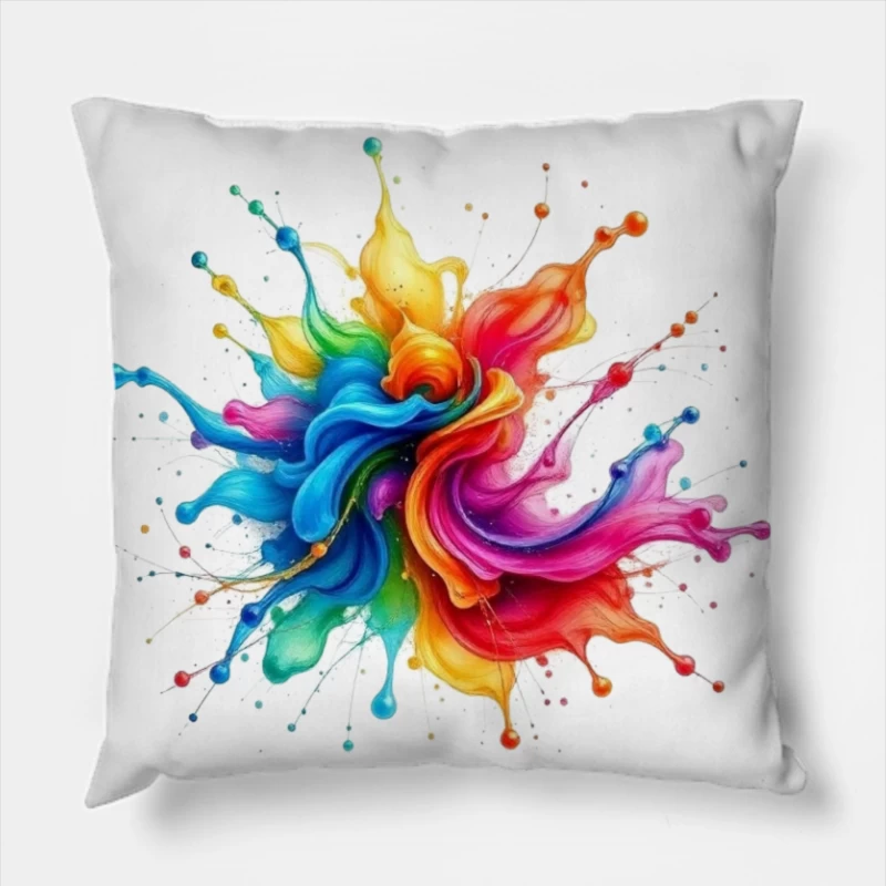 Vibrant Rainbow Paint Splash in Abstract Watercolor Design Throw Pillow