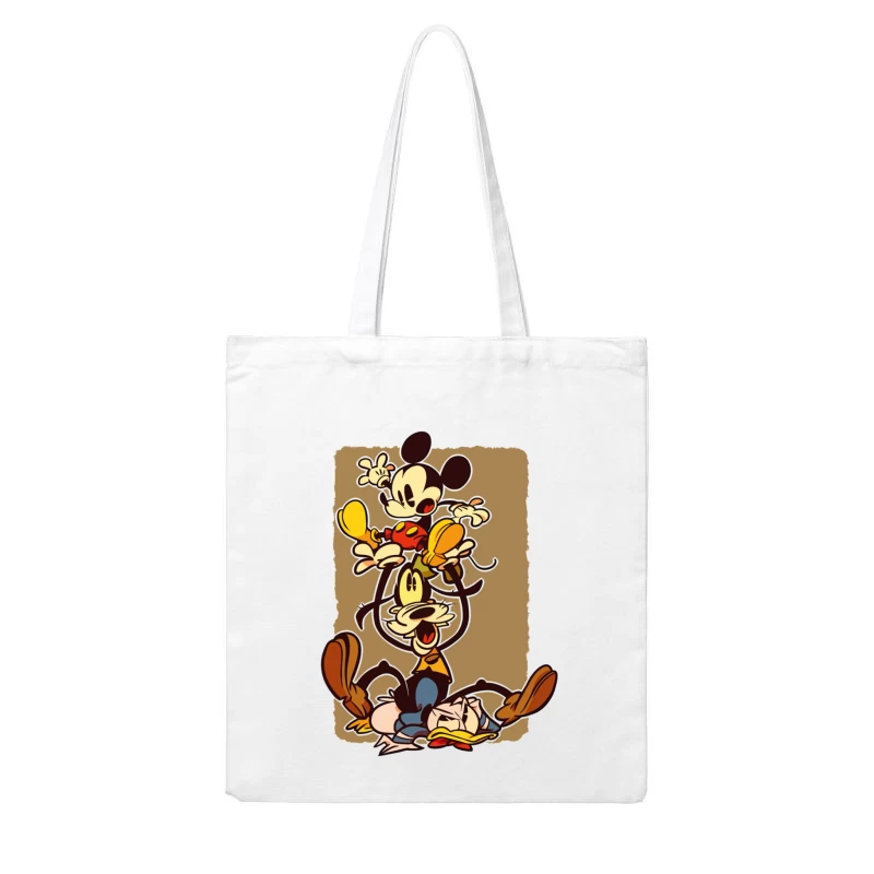 Classic Cartoon Chaos: A Tower of Laughter Cotton Tote Bag