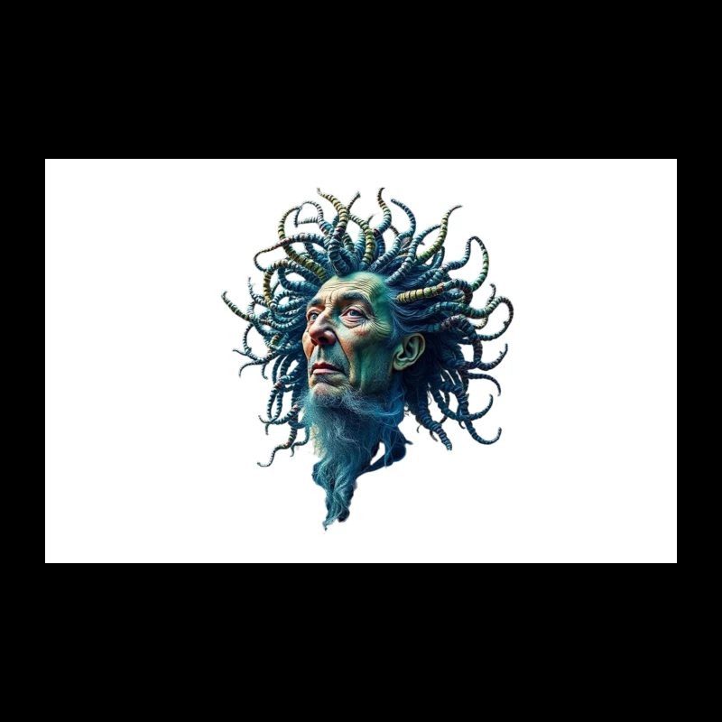 Surreal Medusa-Inspired Portrait with Blue Tentacles Travel Mug