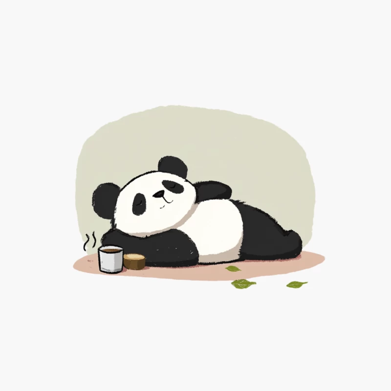 Lazy Panda's Coffee Break: A Cute Cartoon Illustration Cotton Tote Bag