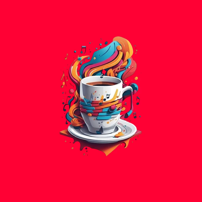 Colorful Coffee Cup with Musical Notes Tapestry