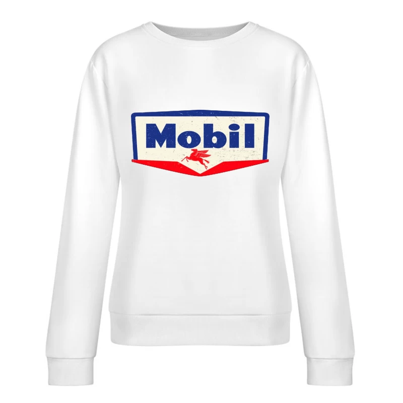 Vintage Mobil Oil Company Logo with Red Pegasus Female Pullover Sweatshirt