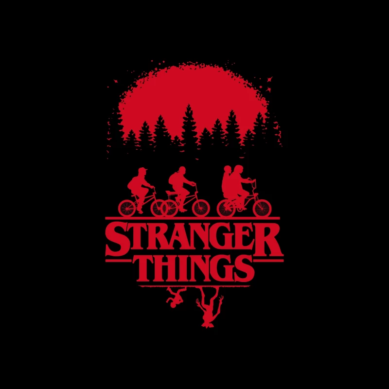 Stranger Things Red Silhouette Poster with Kids on Bikes Throw Pillow