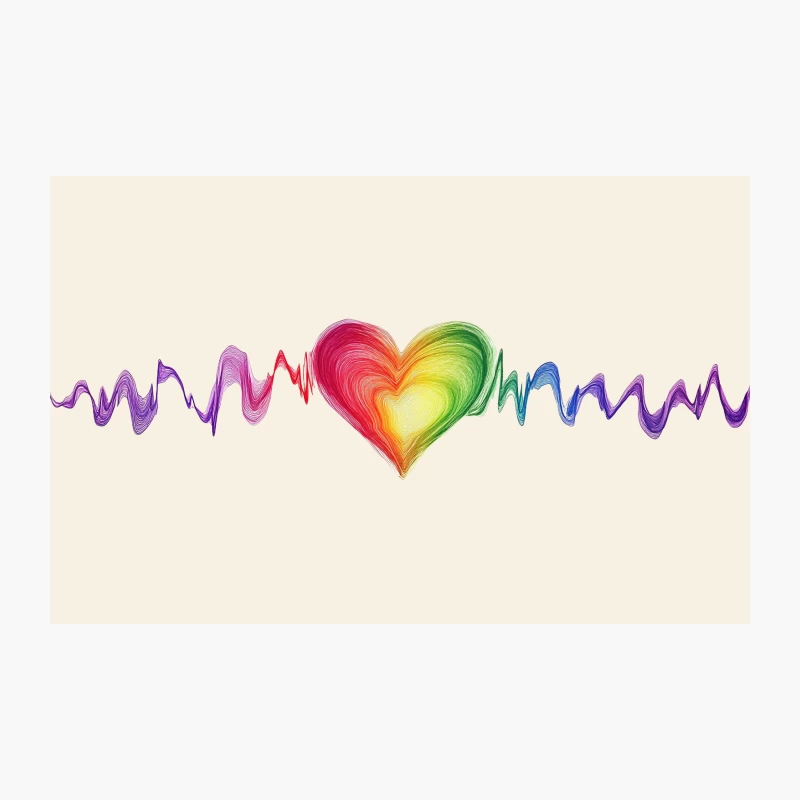 Vibrant Rainbow Heart with Sound Waves: Abstract Love Design Travel Mug