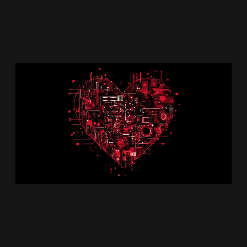 Cybernetic Love: A Digital Heart's Circuit Desk Mat