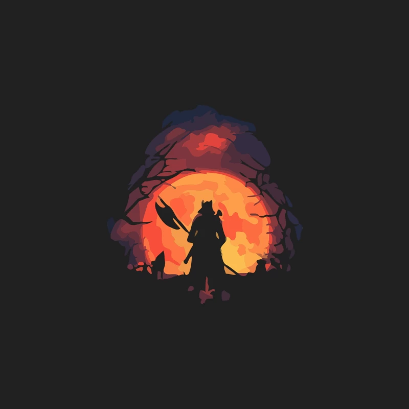 Samurai Silhouette at Dramatic Forest Sunset Bucket Hat