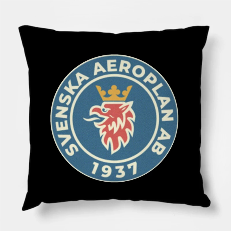 Vintage 1937 Svenska Aeroplan AB (SAAB) Company Logo with Crowned Griffin Throw Pillow