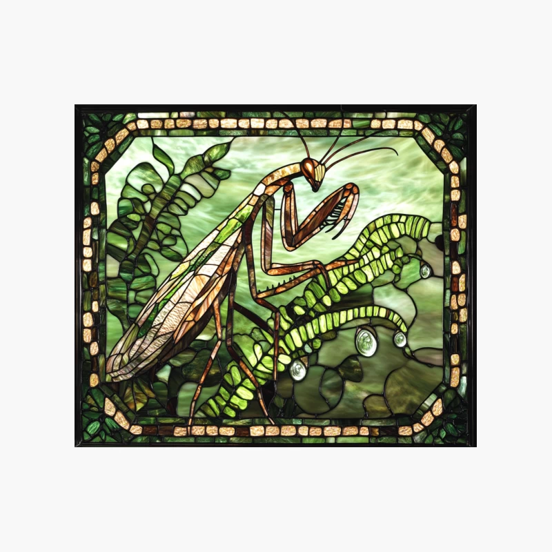Art Nouveau Stained Glass Praying Mantis with Ferns Cotton Tote Bag
