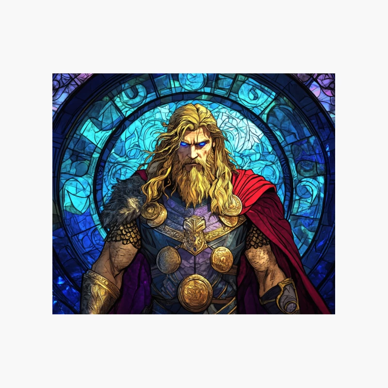 Norse Viking Warrior in Stained Glass Medieval Fantasy Art Cotton Tote Bag